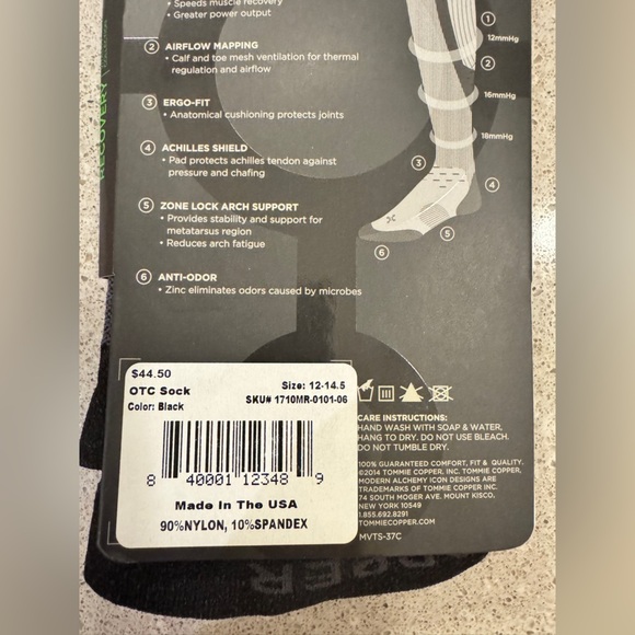 TOMMIE COPPER Size 12-14.5 Recovery Vitality Collection Crew Sock  Men's NEW - Picture 4 of 7